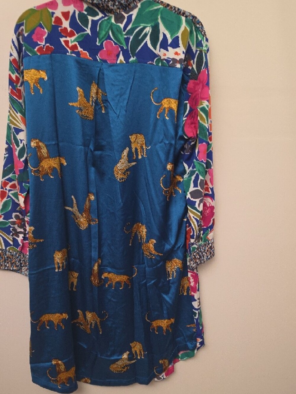 Umgee Tropical Floral Leopard Patchwork Boho Midi Dress SZ L | Silky Lightweight - Picture 8 of 8